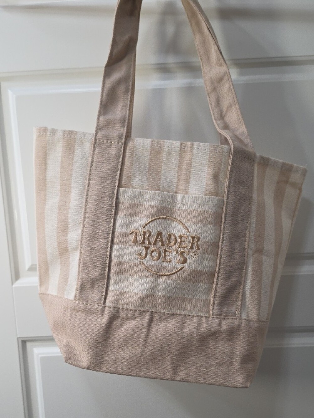 Trader Joe's Striped Canvas Mini Tote Bag in Beige and Cream - Picture 2 of 2